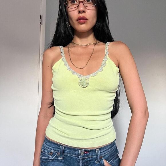 Rare Y2K Fairy Tank Top with Lace Trim and Gemstone Detail vintage camisole - Picture 1 of 6